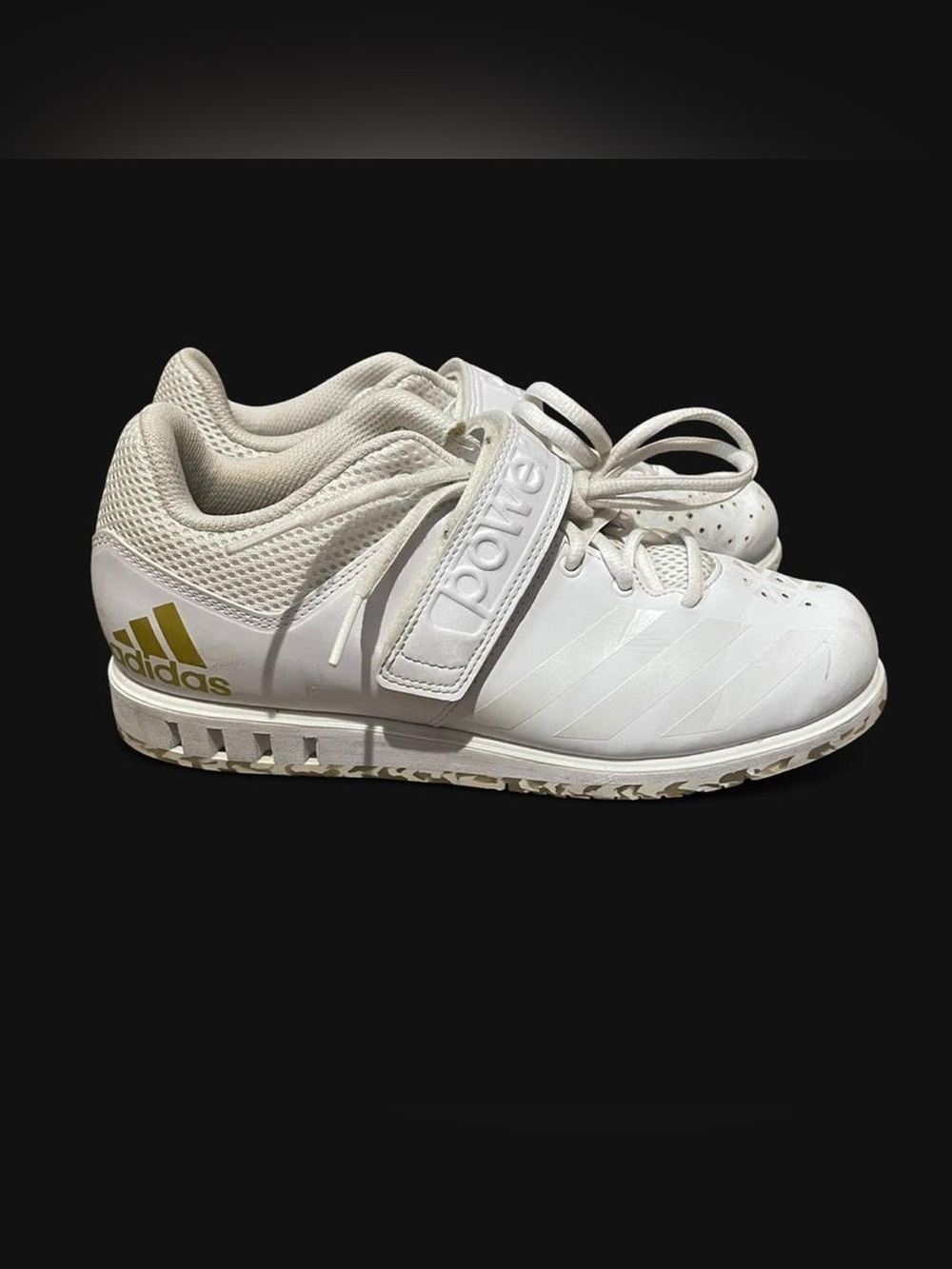 Adidas PowerLift 3.1 Weightlifting Shoes / White-Gold / Mens Sz 7.5